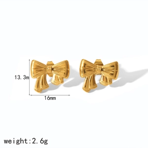 18k gold plated bow stud earrings in stainless steel with size and weight dimensions