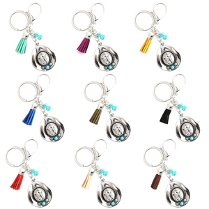 Bohemian alloy cowboy hat keychains with colorful tassels and turquoise beads set of nine