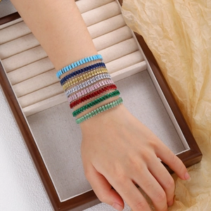 Baguette Cut Zirconia Bracelet Copper Adjustable Slider Bolo Clasp Fashion Jewelry For Women