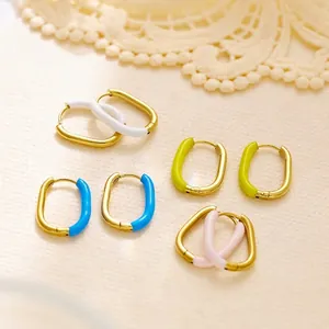 Mode Edelstahl Emaille Ohrringe Für Damen U-förmige Geometrische Ovale Ohrschalle Farbige Harzperlen Ohrringe Schmuck