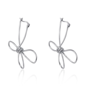 Polished silver stainless steel knot petal earrings for women in a minimalist 18K style