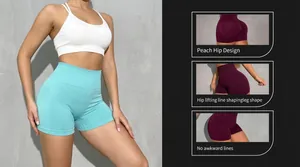 Pantaloncini da yoga a vita alta senza cuciture effetto push-up in blu e bordeaux
