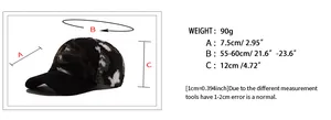 Tabella taglie con peso 90g e circonferenza 55-60cm per il cappellino mimetico in pile