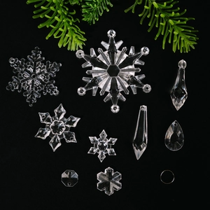 Set of clear acrylic Christmas snowflakes and icicle pendants for tree decoration