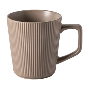 Japanese style retro embossed ceramic mug in terracotta with vertical grooved texture