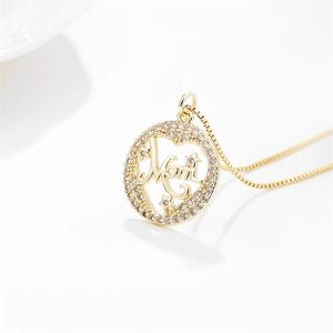 18k gold plated heart necklace with micro-paved cubic zirconia Mom letter pendant
