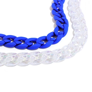 Exaggerated matte blue and iridescent clear acrylic Cuban link chain necklace set