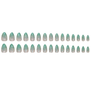 Green wave pattern gradient almond press-on nails set with 30 pieces of nail tips