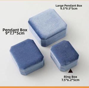 Blue velvet jewelry gift boxes set with dimensions for pendant and ring storage