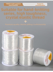 Detailed view of Crystal Tec transparent elastic beading thread rolls in 0.5mm 0.6mm and 0.8mm