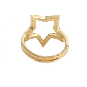 Gold star-shaped adjustable ring with colorful zircon stones and hollow design