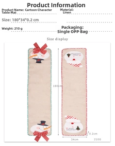 Christmas snowman placemat in linen fabric with detailed product size measurements