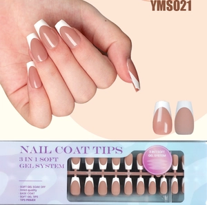 Detail of 3-in-1 soft gel French manicure kit with nude pink and white press-on nails