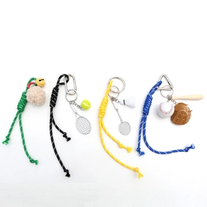 Adjustable nylon woven cord keychains with sports theme charms for bags and phones
