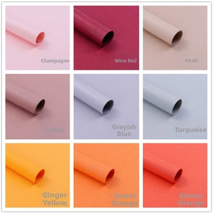 Detail grid of 9 matte tissue paper colors for florist bouquet wrapping and crafts