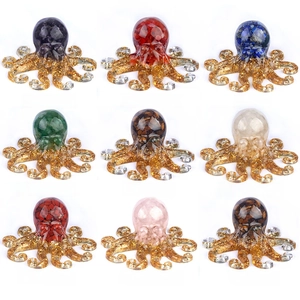 Octopus Ornament Natural Crystal Crushed Stone Resin Figurine With Gold Foil Decorative Desktop Sculpture For Home Office