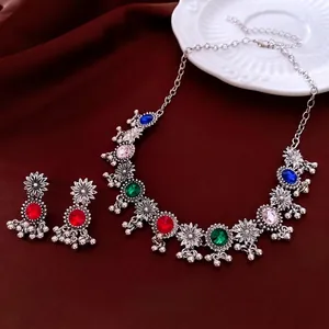 French vintage floral jewelry set with sparkling rhinestones and luxury pendants