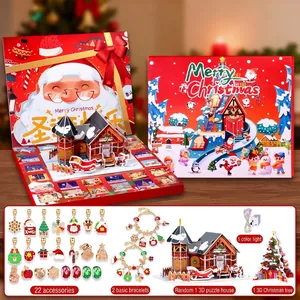 Calendrier de l'Avent de Noël avec breloques de bracelet DIY, perles et guirlande LED