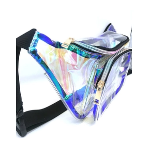 Holographic clear PVC fanny pack with adjustable strap and rainbow laser finish
