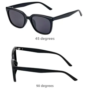 Detail view of black TR90 square polarized sunglasses with integrated nose pads