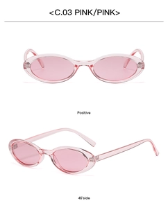 Detail view showing pink oval sunglasses C.03 from front and 45-degree side angles