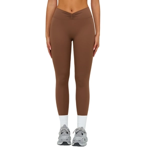 Leggings de yoga marron foncé à taille haute avec ceinture en V pour fitness et course