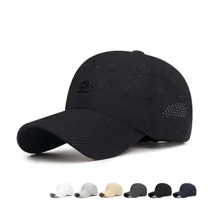 Breathable Perforated Baseball Cap Polyester Quick Dry Mesh Sun Hat Outdoor Sports Adjustable Letter R Embroidery Unisex