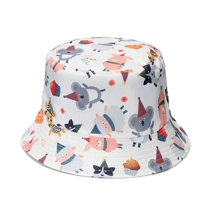 Cappello da pescatore bianco con stampe di animali colorati per donne e studentesse