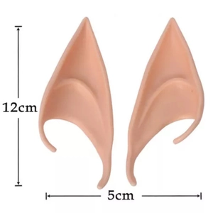 Cosplay elf ears in skin tone showing exact dimensions of twelve cm height and five cm width