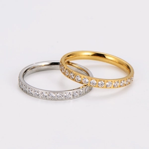304 Stainless Steel Pave Zirconia Ring Minimalist Stackable Band For Women Elegant Wedding Party Fashion Jewelry Gift