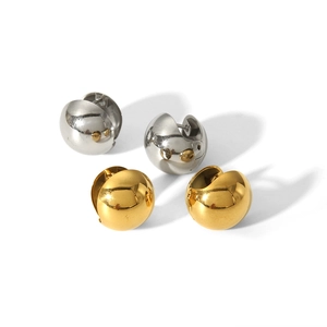 Polished 18k gold and silver spherical ball huggie hoop earrings in stainless steel