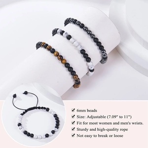 Bracelet en perles code Morse avec turquoise blanche et pierres mates noires pour couples