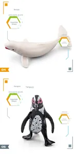 Realistic white beluga whale and African penguin solid plastic animal figures