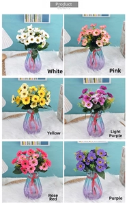 Artificial cherry blossom bouquet in six colors with a blue-purple glass vase home decor
