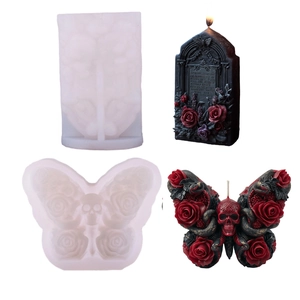Gotische Silikonform für Rosen-Skelett- und Grabstein-Duftkerzen zu Halloween DIY