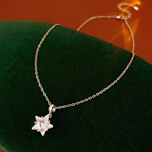Détail macro d'un pendentif étoile en zircon argenté sur une base en velours vert