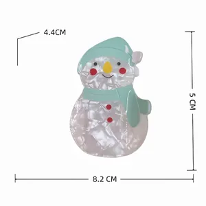 Cute snowman acetate shark hair clip with mint green accents and pearl texture finish