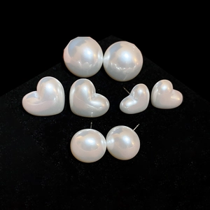 Imitation Artificial Pearl Stud Earrings With 925 Sterling Silver Earring Post Heart Round Shape Elegant Jewelry For Women