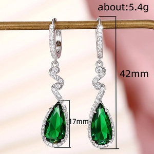 Orecchini a goccia di smeraldo in argento S925 con gemme a pera e zirconi brillanti