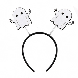 Detail of Halloween headband with white fabric ghosts on flexible metal springs