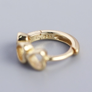 Polished gold S925 sterling silver heart-shaped hoop earring with 925 hallmark