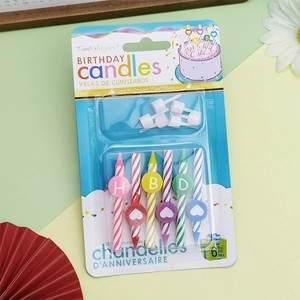 Pack of 6 colorful heart birthday candles with spiral design for party cake decoration
