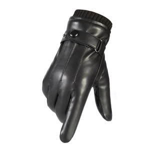 Men's winter PU leather touchscreen gloves with fleece lining and ribbed cuffs