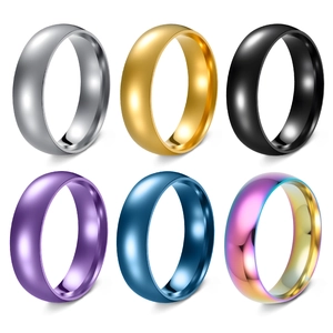 Classic 6mm polished stainless steel rings in six vibrant colors on white background