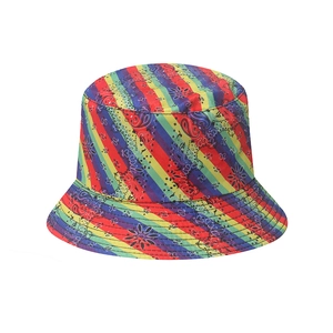 Bohemian colorful rainbow paisley patterned bucket hat for summer outdoor activities