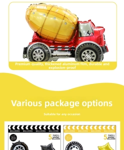 Detailed set of construction cement mixer foil balloons for kids birthday party decoration