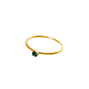 Minimalist 18K gold plated stainless steel ring with a round green emerald gemstone