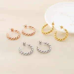 Boucles D'oreilles Créoles En Forme De C Torsadées En Acier Inoxydable Minimalistes Géométriques Texture Métal Pour Femme
