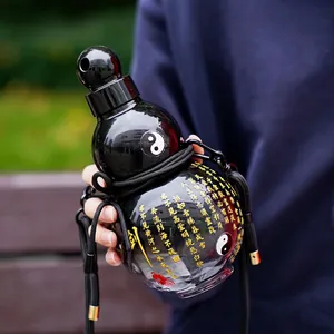 Gourd Shaped Water Bottle PC Plastic Creative Chinese Style Portable Leak-Proof Outdoor Travel Sports Cup With Strap