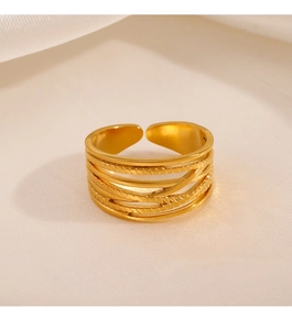 Detailed view of the layered woven texture on the adjustable 18K gold-plated ring